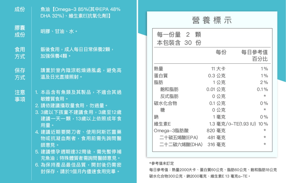 豐傑生醫魚油成分表