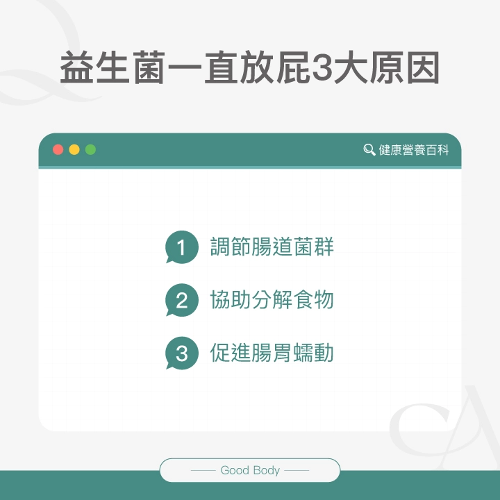 益生菌一直放屁3大原因:調節腸道菌群、協助分解食物、促進腸胃蠕動